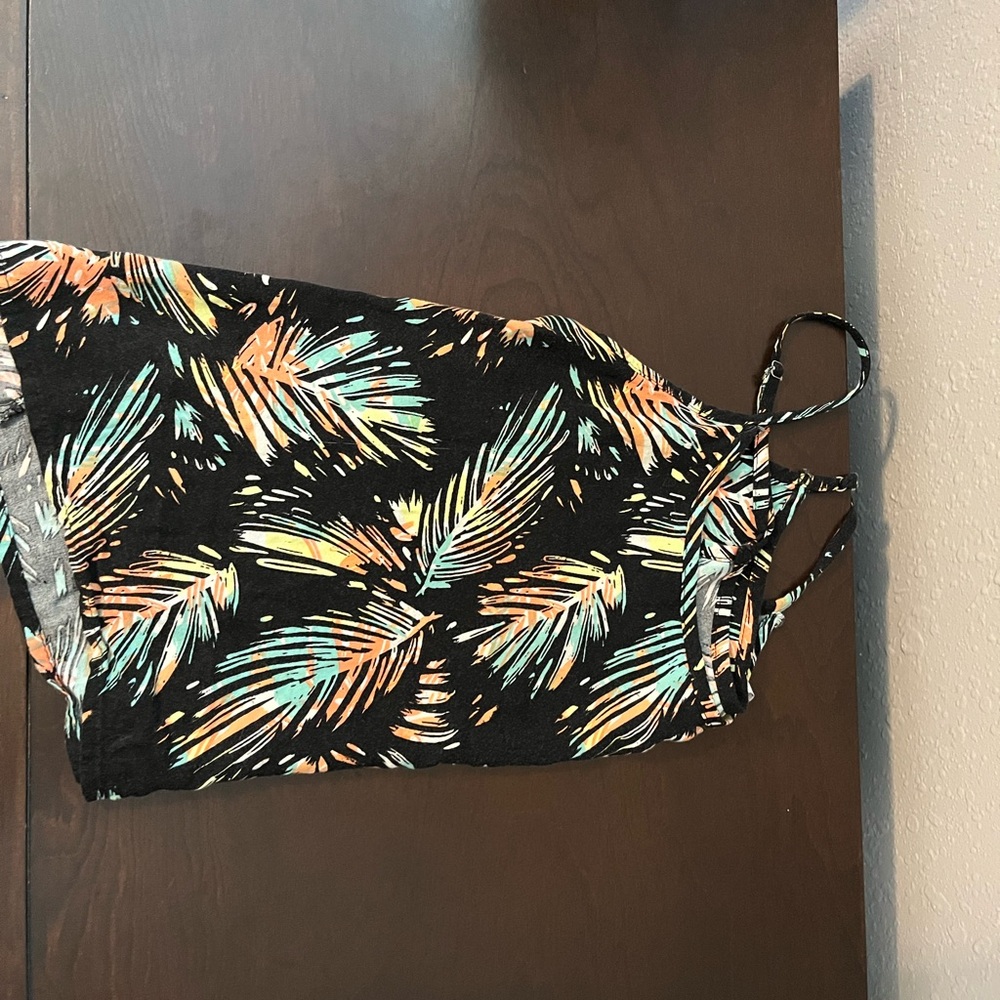 Mudd Black Tank Top with Orange and Blue Leaf Print